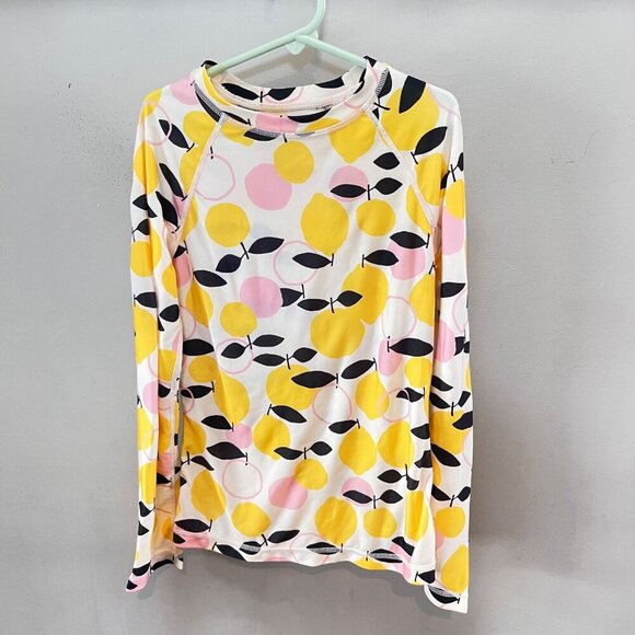 Tea Collection Girls Lemon Print Rash Guard Swim Top Size 10 Polyester/Spandex - Picture 1 of 3